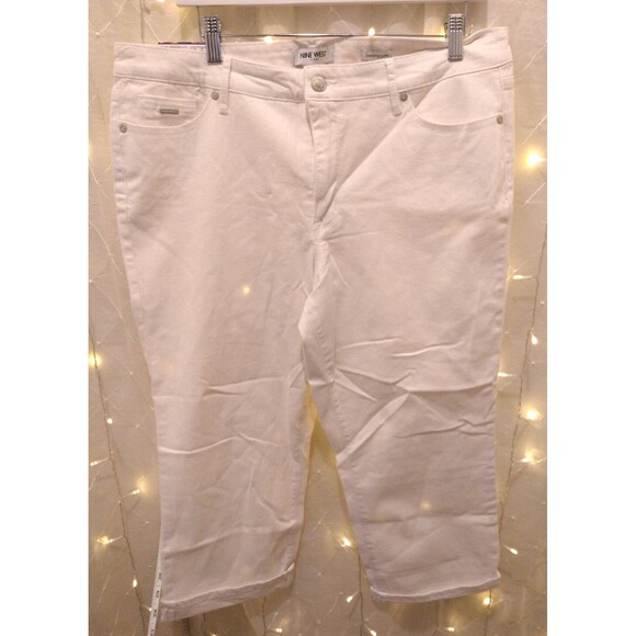 NINE WEST CHRYSTIE CAPRI 16 WHITE PANTS TWILL CROPPED CHIC COASTAL BRIGHT - Picture 1 of 9